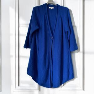 KINROSS Cashmere High-Low Single Button Cardigan in Royal Blue Size 3